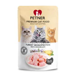 PETNER PREMIUM ADULT CAT & KITTEN INDYK MONOBIAŁKO SASZETKA 85g